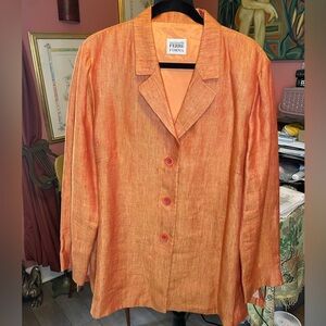 Vintage 90s Gianfranco Ferre Orange linen blazer. Size 18. Excellent condition.